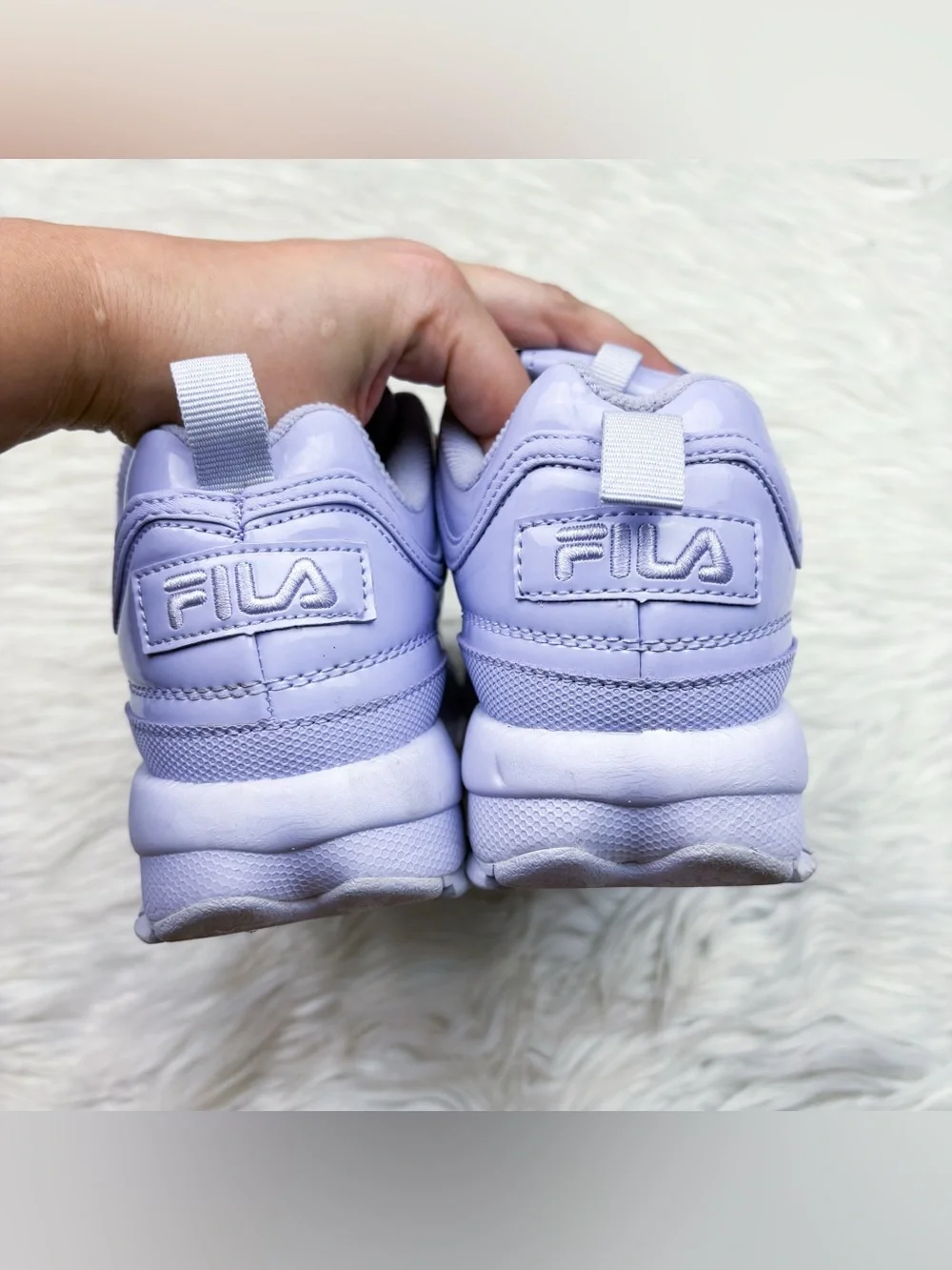 Fila Disruptor II Premium Patent Sneaker Lilac Lavender Purple Womens 6 Platform